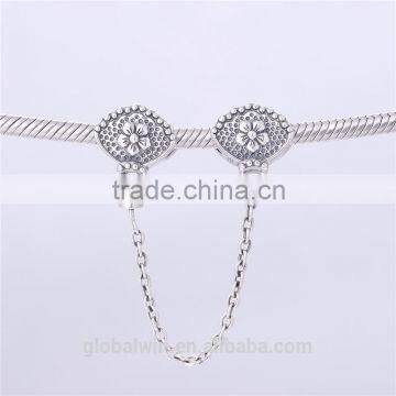 Vintage Royal Embossment Flowers S925 New Arrivals Safety Chain Imitation Stone Flower Automatic Adjust Silver Chain Charm A020 photo-2