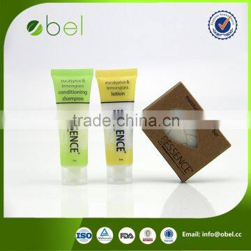 hair shampoo shower gel and hotel soap with paper box