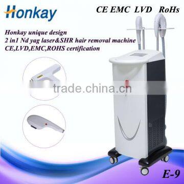 Hot sale 2 in 1 machine YAG Laser/SHR for hair removal and skin rejuvenation