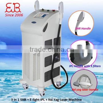 2015 multifunction three handles salon use CE approved shr ipl laser hair removal machine