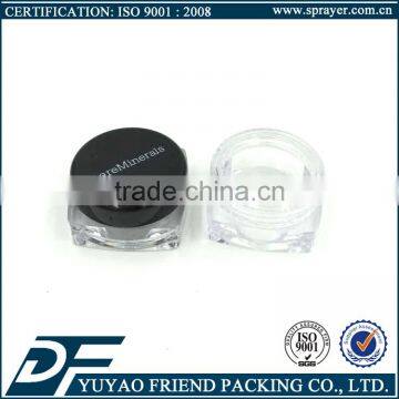 3g black cosmetic jars plastic cap square clear plastic jar