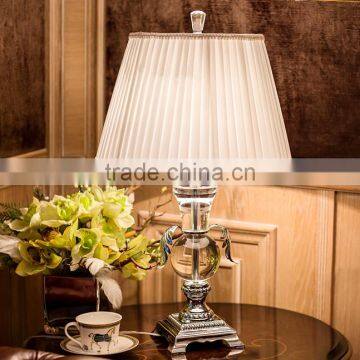 K9 crystal lamp body metal lamp bottom table lamp with fabric lampshade