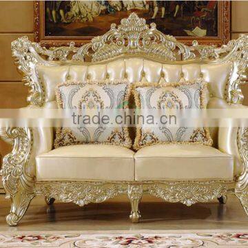 Graceful New Classic Living Room Sofa Solid Wood Carving Champagne Goldfoil Genuine Leather Sofa Set photo-3