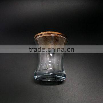 Unique Shape Clear Glass Container With Wooden Lids Glass Candle Jar photo-2