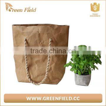 Washable Paper Tote Bag, Receled Brown Kraft Paper Shopping Bag photo-3