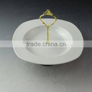 New Style Ceramic Fuit Plate, Porcelain Cake Stand With Iron Handle photo-2