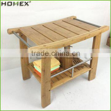 Bamboo Shower Bench Step Stool Seat w Storage Shelf Homex BSCI/Factory