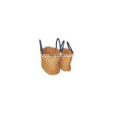 HANDBAG, LEATHER HANDLE HANDBAG, WATER HYACINTH HANDBAG