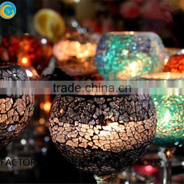 Candles Scented Luxury Mosaic Goblet Long Stem Glass Candlestick Holders Made in China