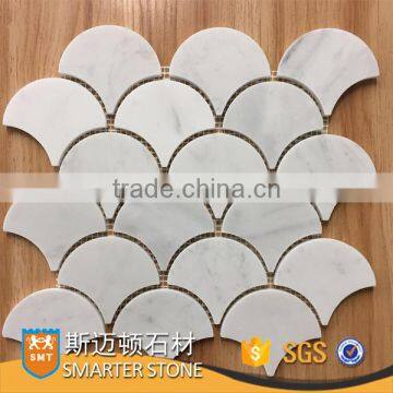 White carrara fish scale mosaic with mesh mounted mosaic tiles