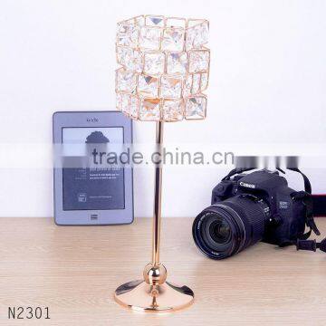 New Arrival The Cube Shaped Crystal Candlestick Metal Plated Candle Holder Stand for Home Decor photo-2