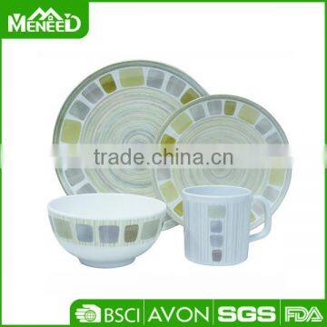Cream Green Block Design Food Safety Budget Price Melamine Family Dinnerware