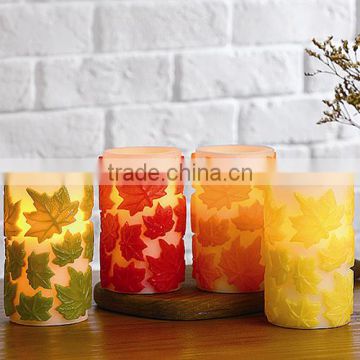 Flameless LED Autumn Decorative Candles Maple Leaves Carved Candles