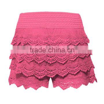 Women's Elastic Waist Lined Crochet Lace Scallop Hem Casual Mini summer shorts