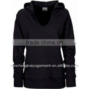 LADIES BLACK V NECK HOODIE BREAK HOODED SWEATSHIRT RAGLAN