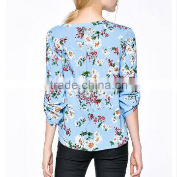 Lady's New Summer Fashionable Printed V Neck Design Long Sleeve Models Short Sleeve Blouse photo-5
