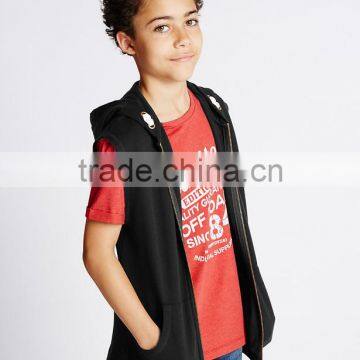 Boy's Pure Cotton Solid Color Hooded Sleeveness Sweatshirt Vest waistcoat (5-14 Years)