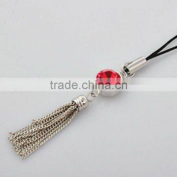 fashion mobile charm, chain frange cell phone accessories, high class crystal mobile accessories