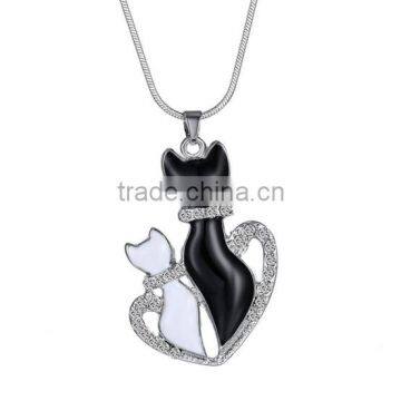 Fashion couple animal pendant necklace colors enamel couple cat pendant necklace for valentine's gifts