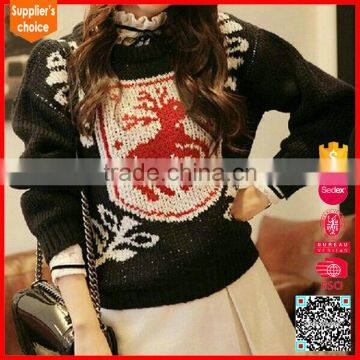 Deer Pattern Women Pullover Black Ugly Christmas Sweater Design