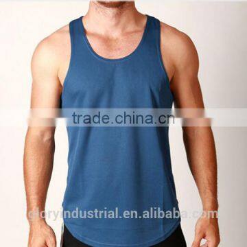 Custom Y Back Preshrunk 100% Cotton Man Blue Gym Sport Vest photo-2