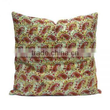 Velvet Cushion in Aqua With Vintage Kantha Backing Cotton