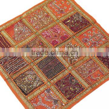 Orange Kundan Decorative Pillow Big Floor Indian Decorative Bedding Pillow 24in photo-2