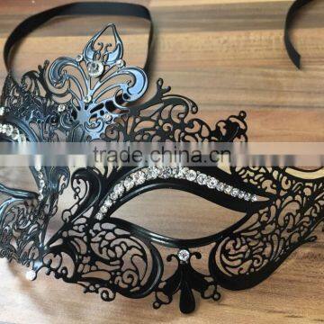 Venetian Masquerade Mask Filigree Black Metal Diamonte Ball Prom Halloween