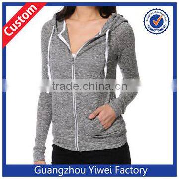 OEM Womens Long Sleeve Zip Up Jersey Heather Black Zip Up Hoodie