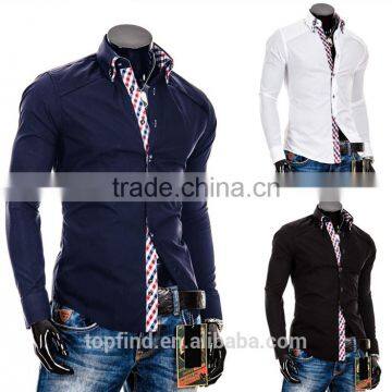 100% cotton solid color slim fit men double collar dress shirt for men