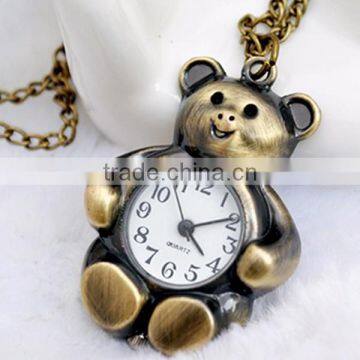 Vintage Cartoon Bear Open Faced Pocket Watch Sweater Pendant Necklace