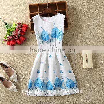 sky blue leaves butterfly women printed A line dress/sym rose multi design sleeveless A line dress skirt