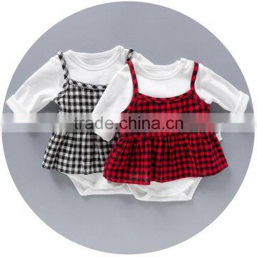 2017 Autumn Plaid Baby Cotton Clothes Sleeve Girl Skirt Romper