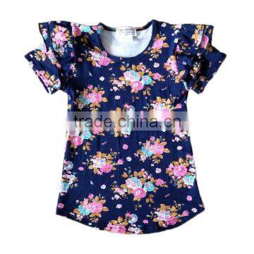 baby clothes online shopping ruffle short sleeve floral printing navy t-shirts custom baby clothes summer baby clothes