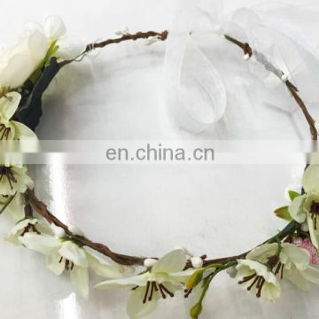 White headband with fabric flower beautiful indian flower garland FH2286