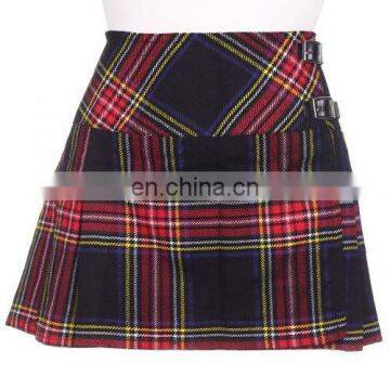 Ladies Girls Women Black Stewart Tartan Pleated Mini Billi Skirt