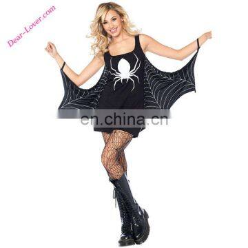 Black Jersey Dress Animal Print O-Neck Sleeveless Spiderweb Halloween Cosplay Costumes