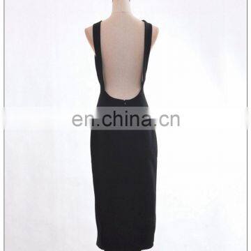 Elegant Women O-neck Sleeveless Asymmetric Hem Black High Sexy Front Split Casual Midi Dress photo-5