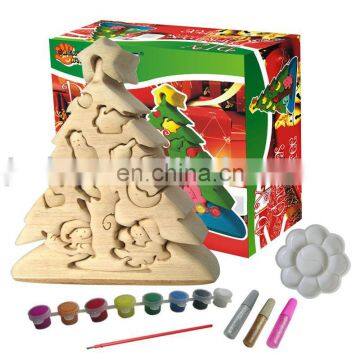 DIY Painting wooden toy for christmas tree with color paint