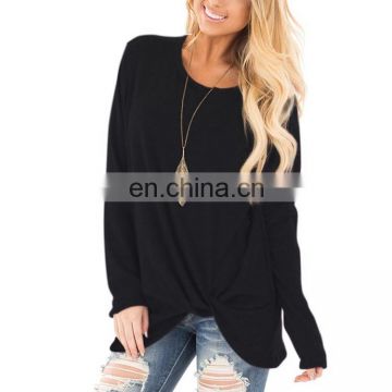 Latest Design Long Sleeve Blouse Solid Color Blank Black T Shirt