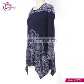 2017 Autumn European Style Ruffie Hem Big Size Ethnic Printing Tunic for Middle Age Woman photo-3