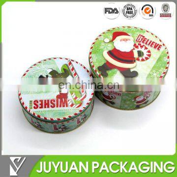 Christmas candy tin can wholesale, round metal chocolate tin can