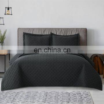 Chinese Queen Bed 3 PCS Woven Black Polyester Hotel Quilt Bedspread Set photo-2