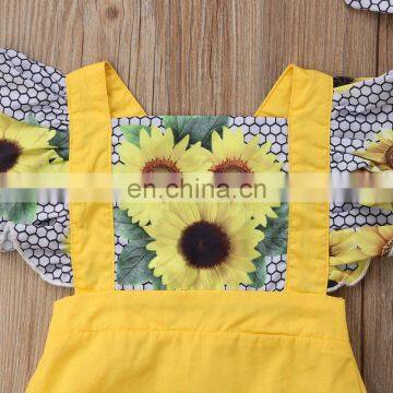 2019 Popular Clothes Set Sunflowers Toddler Romper Baby Girl Clothes Set With Flying Sleeve Infant Kids Summer Outfit photo-4