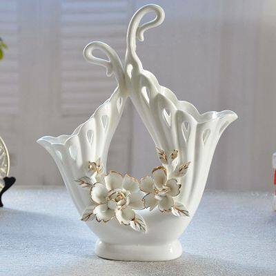 Hollow Out Gild Modern Art Hand Made Large White Ceramic Vase For Living Room Decor