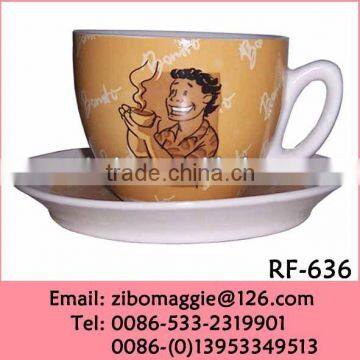 Cartoon Designed Promotional Hot Sale Coffee and Tea White Porcelain Cup and Saucer for Tableware