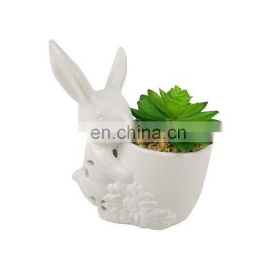 mini home decor cute rabbit bunny easter head ceramic flower plant succulent planters