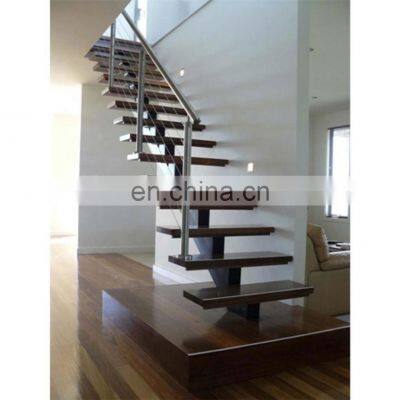 U-shaped glass wood stairs design indoor mono stringer staircase