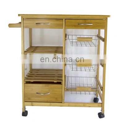 Food Cart Top Quality Bamboo Kitchen Storage Dinning Room Serving Trolley Cart