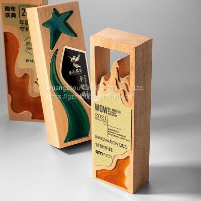 Custom Logo K9 Crystal Metal Material Souvenir Conference Trophy Solid Wood Crystal Trophy Crystal Trophy